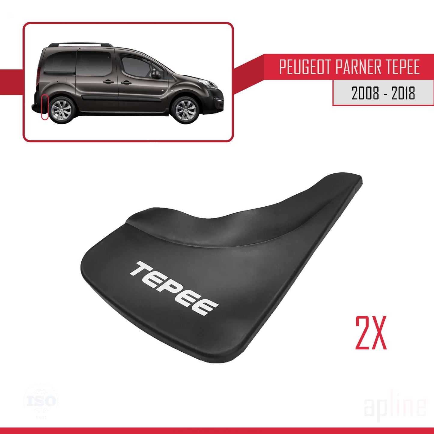 Compatible avec Peugeot Partner 2 Tepee 2008-2018 Jeu de Bavettes Garde-boue Avant et Arrière de Voiture 4 Pcs Noir