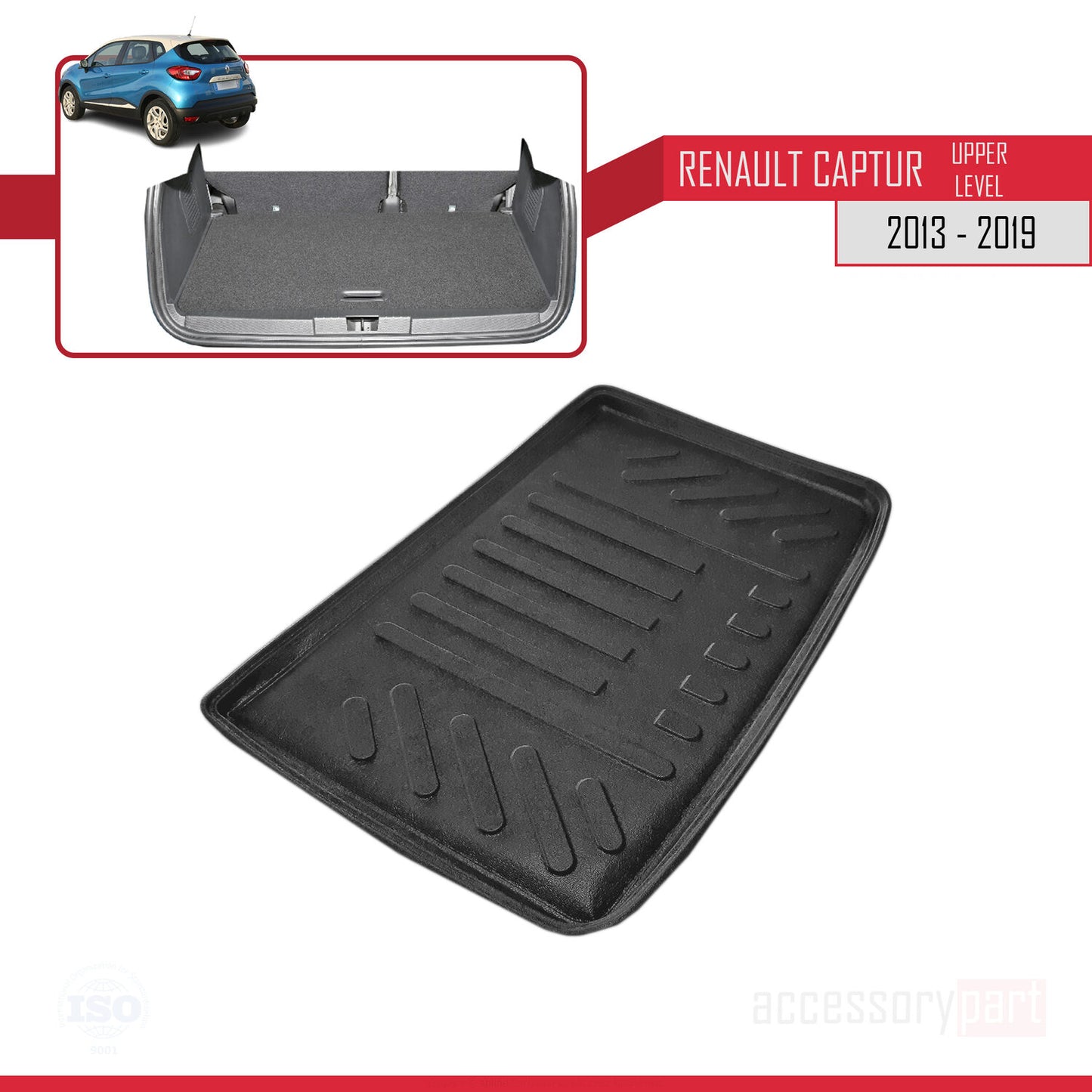 Compatible avec Renault Captur (J87) 2013-2019 Flexible Tapis de Coffre Plancher de Chargement Noir