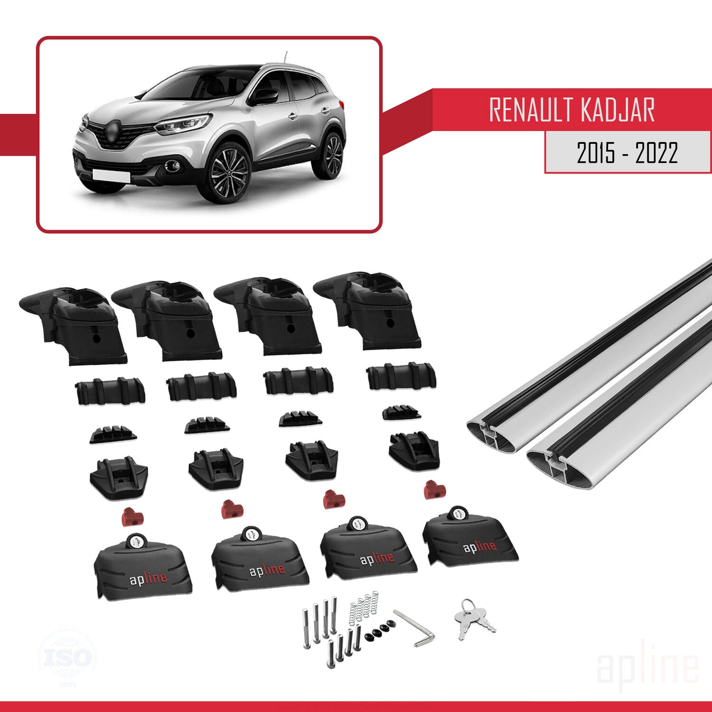Compatible avec Renault Kadjar 2015-2022 ACE-2 Barres de Toit Railing Porte-Bagages de Voiture Gris Aluminium 2 Barres
