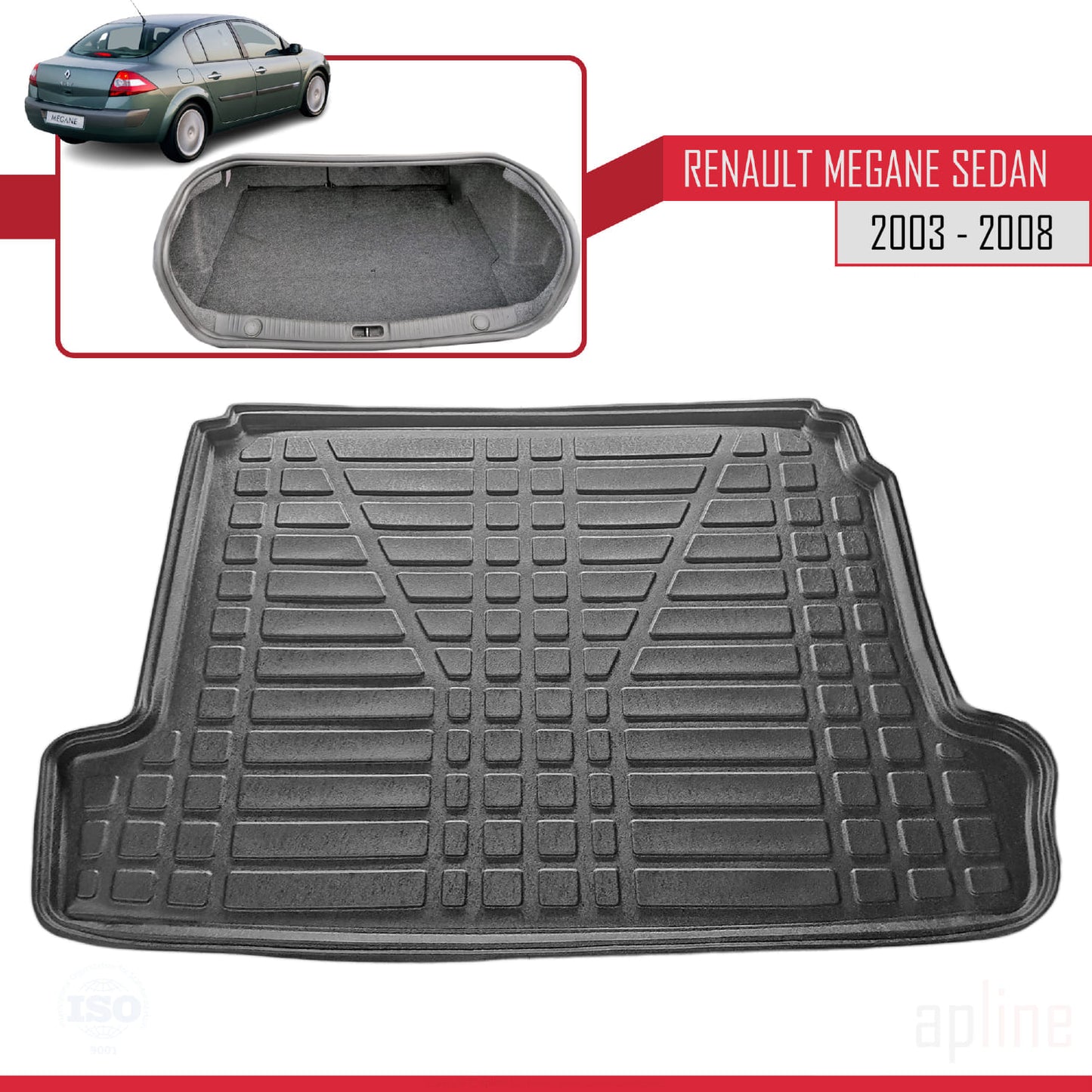 Tapis de Coffre pour Renault Megane Berline 2004-2009 Flexible NOIR