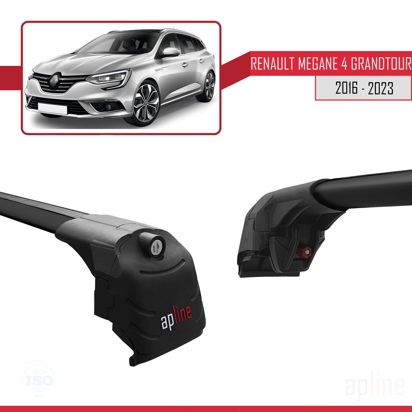 Compatible avec Renault Megane 4 (KFB) Grandtour 2016-2023 ACE-2 Barres de Toit Railing Porte-Bagages de Voiture Noir Aluminium 2 Barres