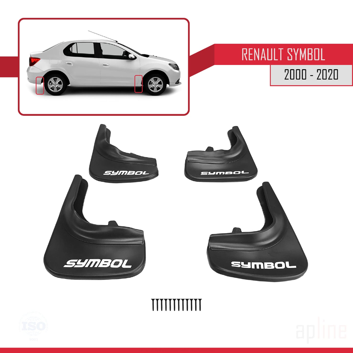 Compatible avec Renault Symbol 1999-2021 Jeu de Bavettes Garde-boue Avant et Arrière de Voiture 4 Pcs Noir