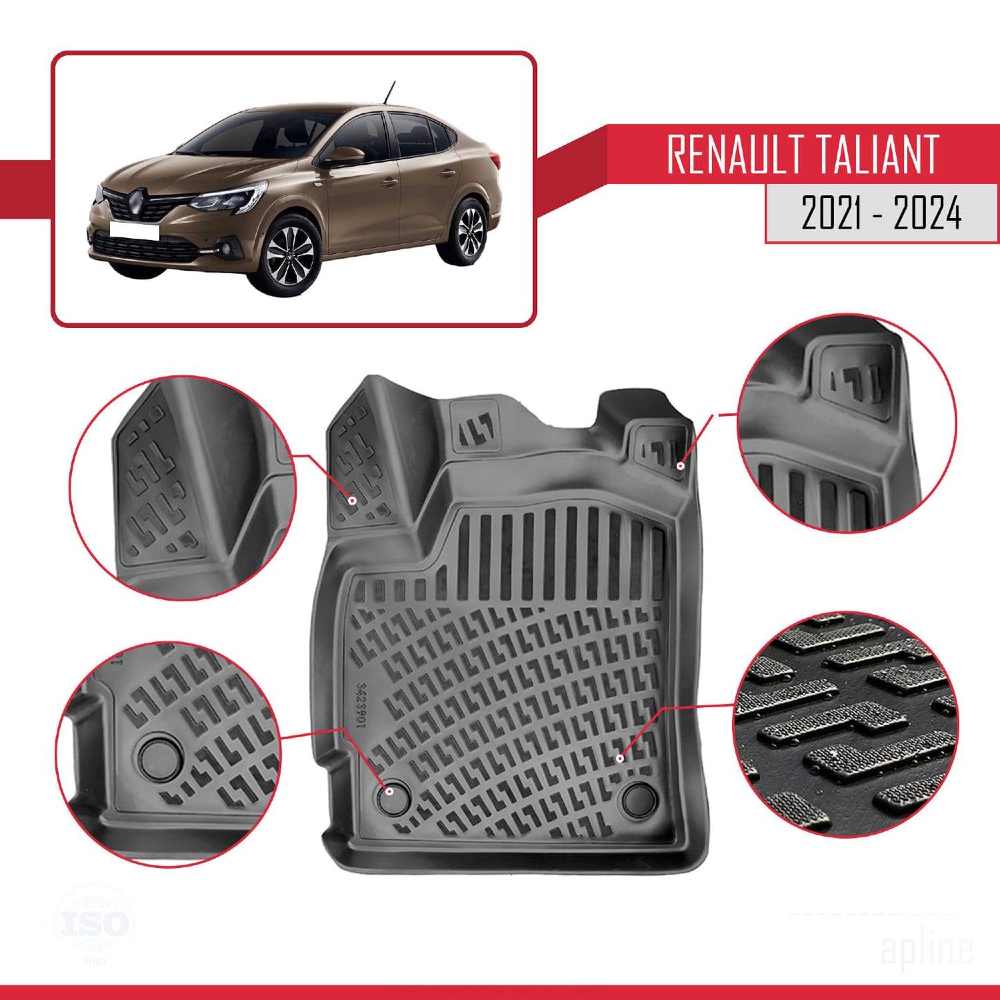 Compatible avec Renault Taliant 3 2021-2024 4D Tapis de Voiture Noir