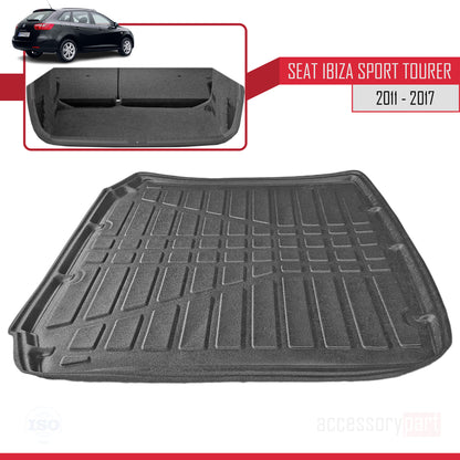Compatible avec Seat Ibiza 4 (6J) ST 2011-2017 Flexible Tapis de Coffre Plancher de Chargement Noir