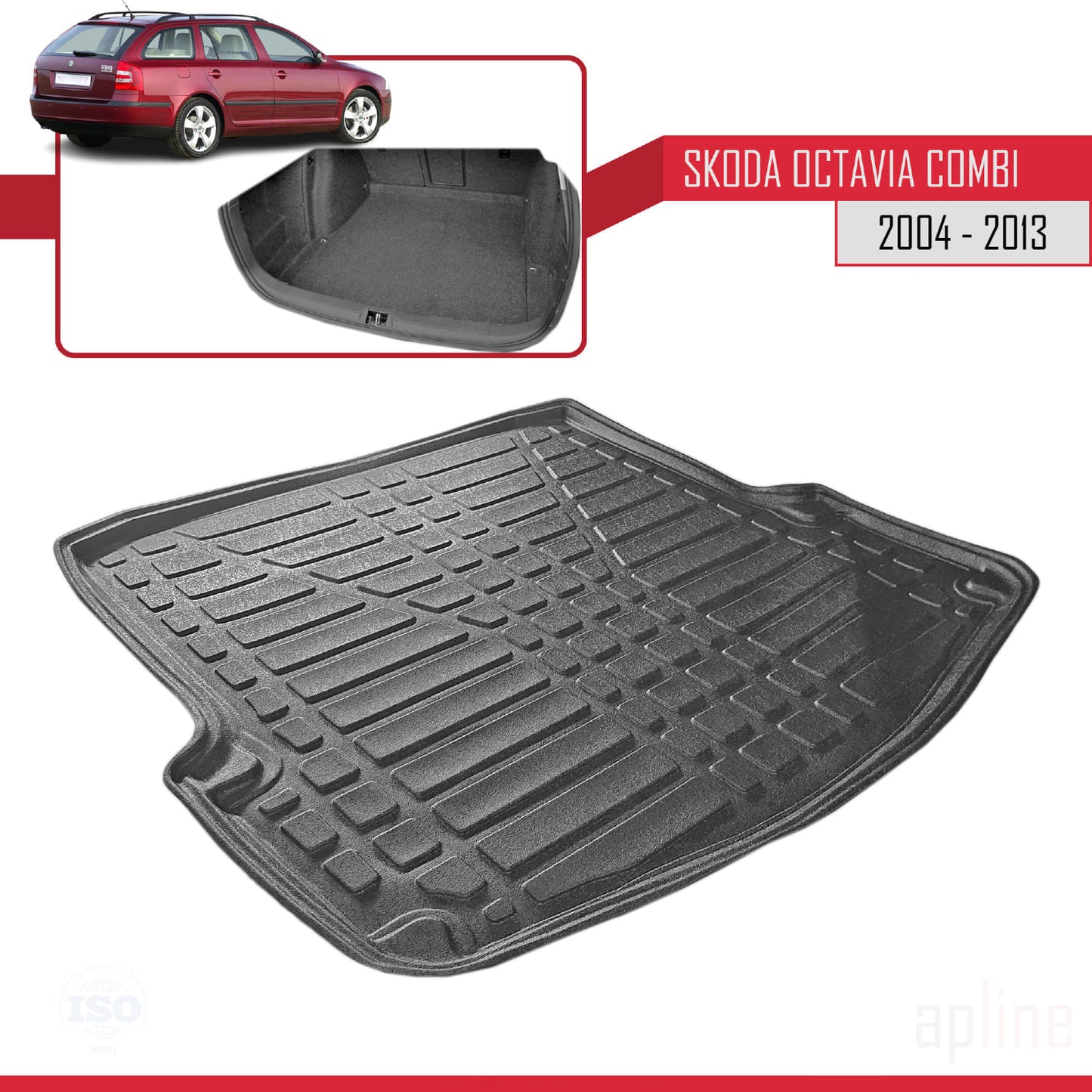 Compatible avec Skoda Octavia 2 (1Z) Break 2004-2013 Flexible Tapis de Coffre Plancher de Chargement Noir