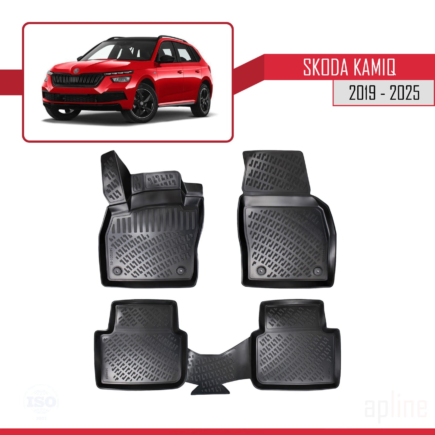 Compatible avec Skoda Kamiq 2019-2025 4D Tapis de Voiture Noir