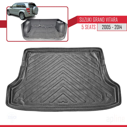 Compatible avec Suzuki Grand Vitara 2 (JT) (5 Koltuk) 2005-2014 Flexible Tapis de Coffre Plancher de Chargement Noir