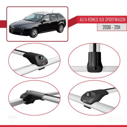 Kompatibel mit Alfa Romeo 159 (T939) Kombi 2006-2011 ACE-1 Dachgepäckträger, Reling, Gepäckträger, graues Aluminium, 3 Stangen