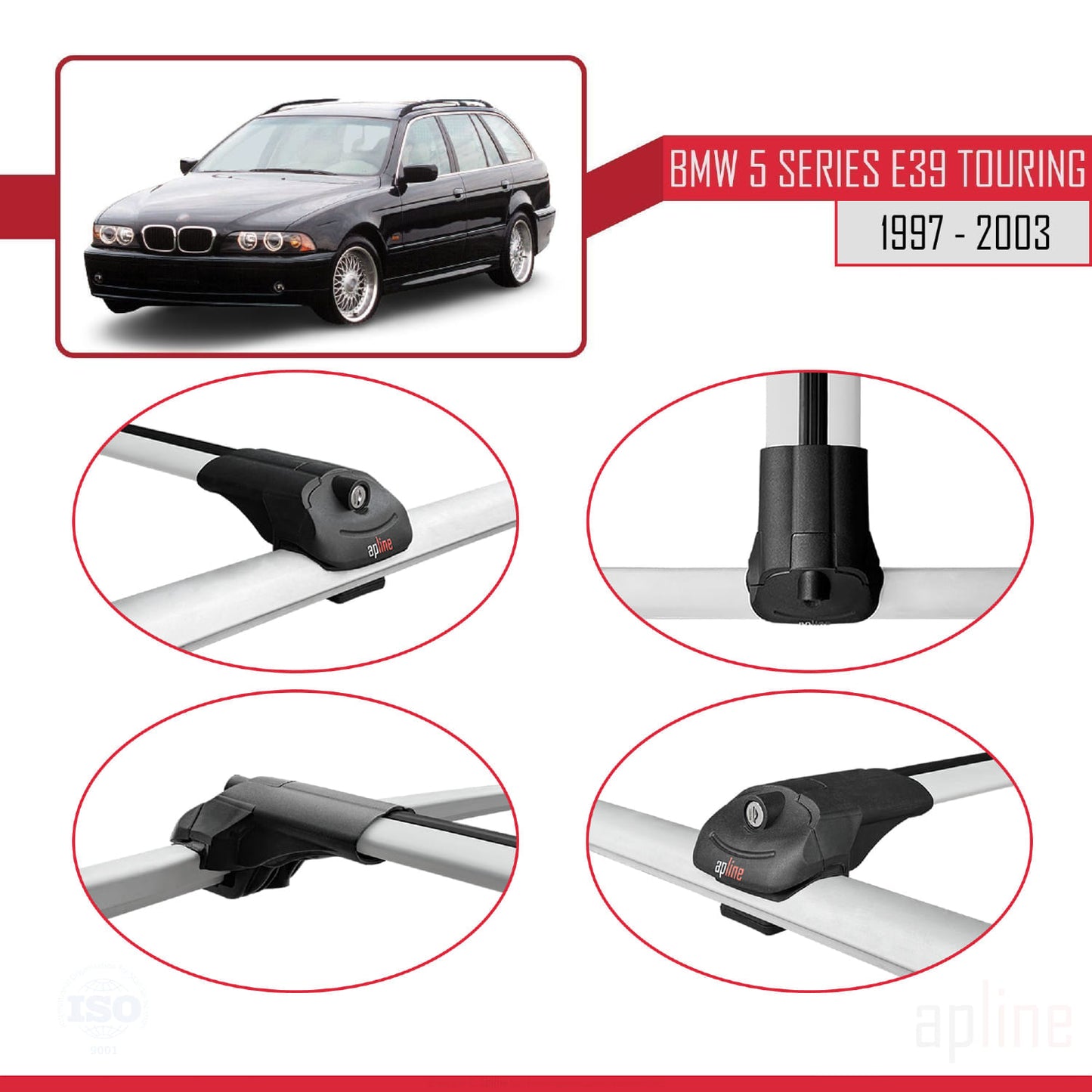 Kompatibel mit BMW 5er (E39) Touring 1997-2003 ACE-1 Dachgepäckträger, graues Aluminium, 3-teilig