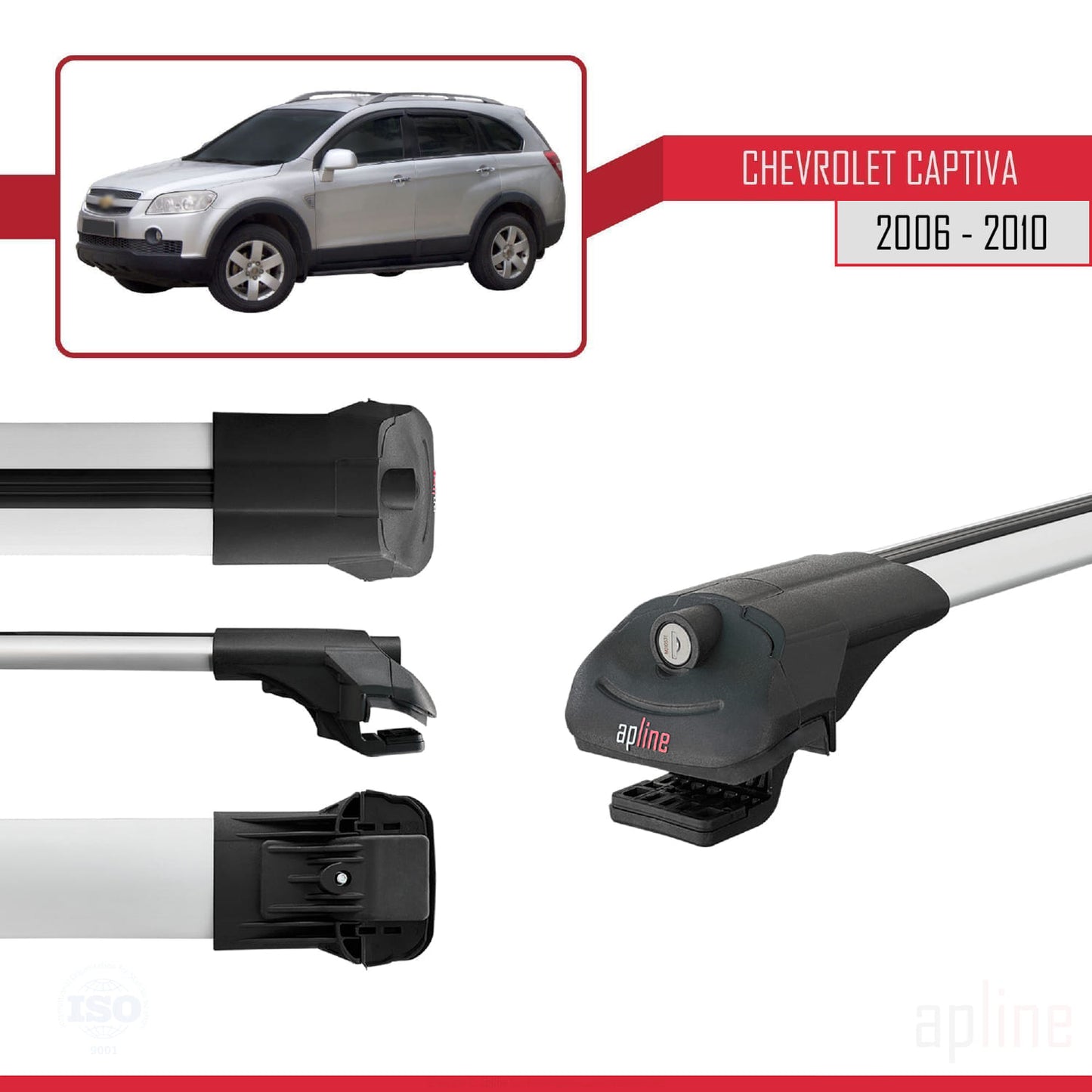 Kompatibel mit Chevrolet Captiva 2006-2010 ACE-1 Dachgepäckträger, Reling, Gepäckträger, graues Aluminium, 2 Stangen
