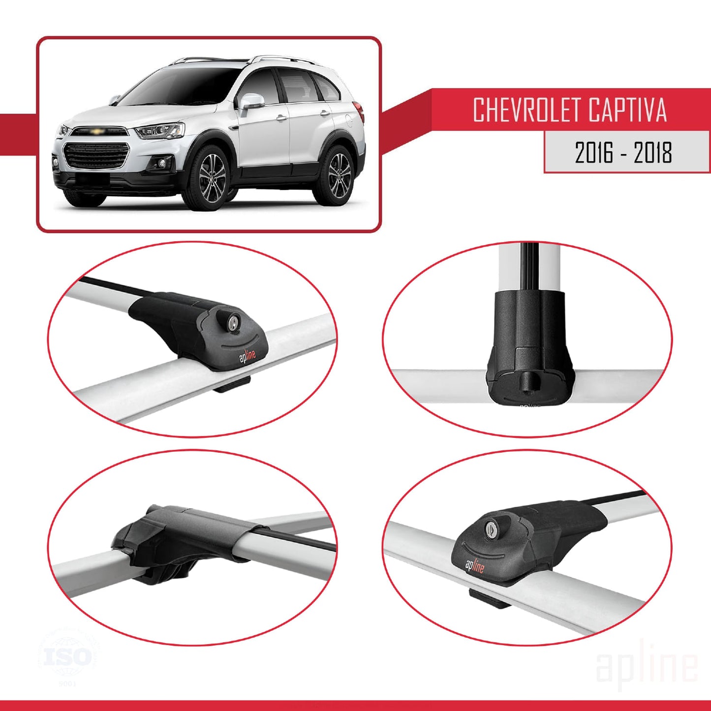 Kompatibel mit Chevrolet Captiva 2016-2018 ACE-1 Dachgepäckträger, Reling, Gepäckträger, graues Aluminium, 2 Stangen