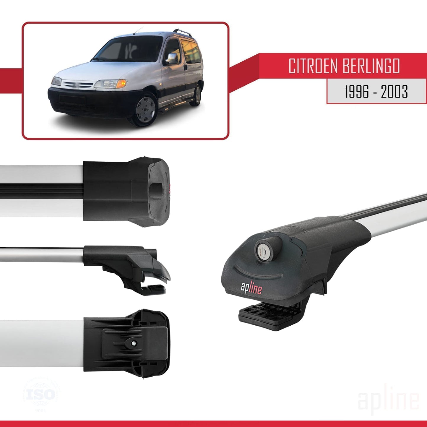 Kompatibel mit Citroen Berlingo (M49) 1996-2003 ACE-1 Relingträger Dachträger Auto Gepäckträger Grau Aluminium 3 Stangen