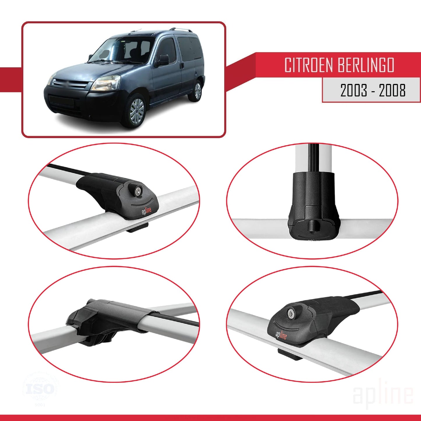 Compatible with Citroen Berlingo (M59) 2003-2008 ACE-1 Car Roof Rack Cross Bar Grey Aluminium 3 Bars