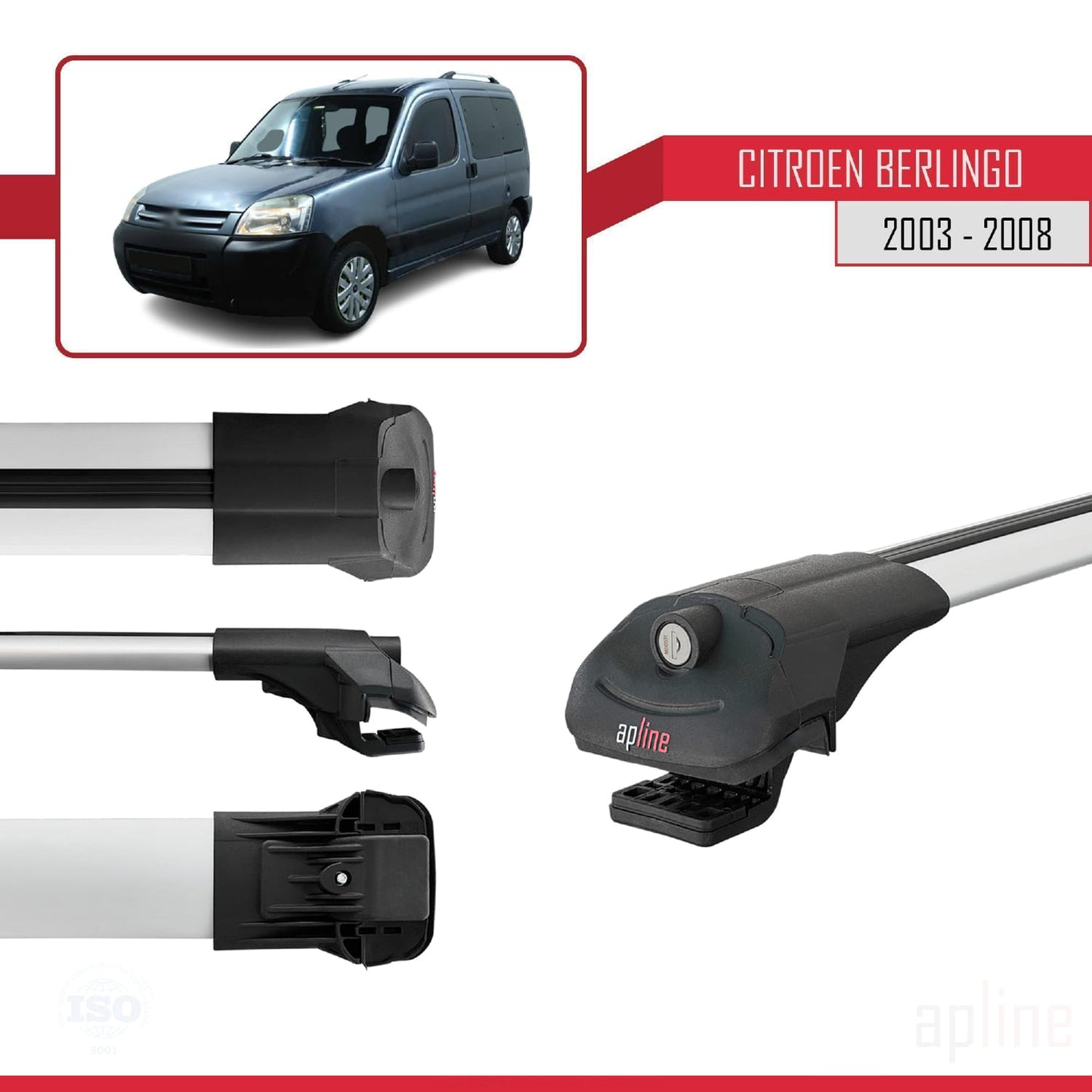 Compatible with Citroen Berlingo (M59) 2003-2008 ACE-1 Car Roof Rack Cross Bar Grey Aluminium 4 Bars