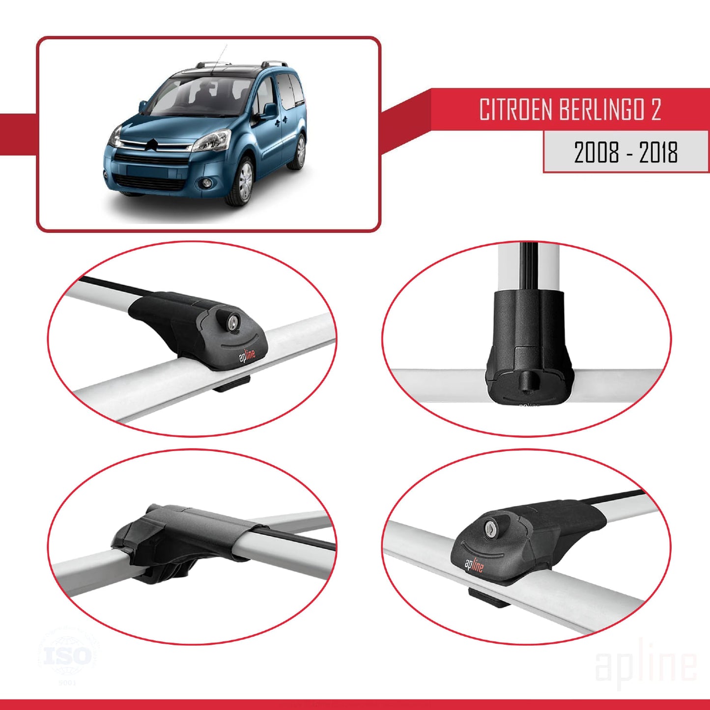 Kompatibel mit Citroen Berlingo 2 (B9) 2008-2018 ACE-1 Relingträger Dachträger Auto Gepäckträger Grau Aluminium 3 Stangen