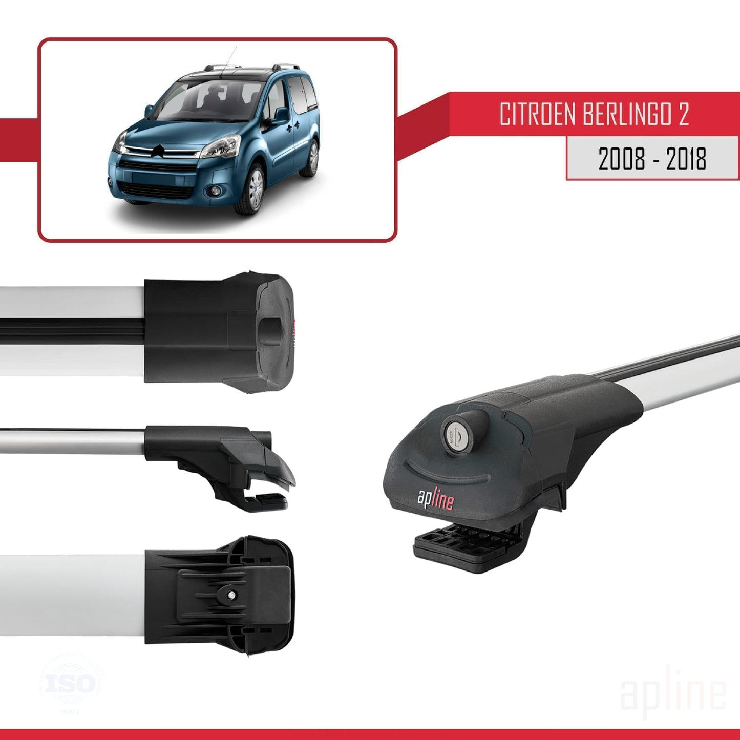 Kompatibel mit Citroen Berlingo 2 (B9) 2008-2018 ACE-1 Relingträger Dachträger Auto Gepäckträger Grau Aluminium 4 Stangen