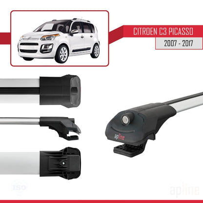 Kompatibel mit Citroen C3 Picasso 2009-2017 ACE-1 Relingträger Dachträger Auto Gepäckträger Grau Aluminium 2 Stangen