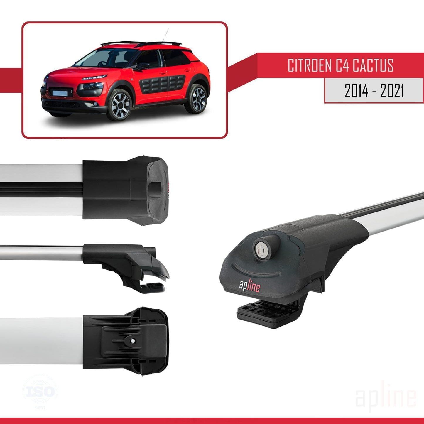 Kompatibel mit Citroen C4 Cactus 2014-2021 ACE-1 Relingträger Dachträger Auto Gepäckträger Grau Aluminium 3 Stangen