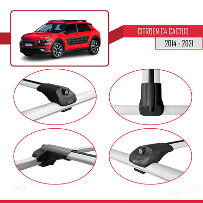 Kompatibel mit Citroen C4 Cactus 2014-2021 ACE-1 Dachgepäckträger, Reling, Gepäckträger, graues Aluminium, 2 Stangen