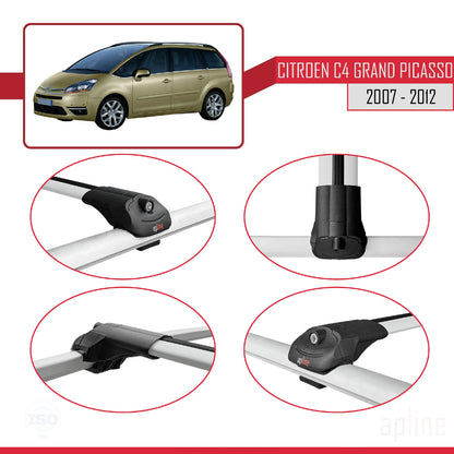 Kompatibel mit Citroen Grand C4 Picasso 2007-2012 ACE-1 Dachgepäckträger, Reling, Gepäckträger, graues Aluminium, 3 Stangen