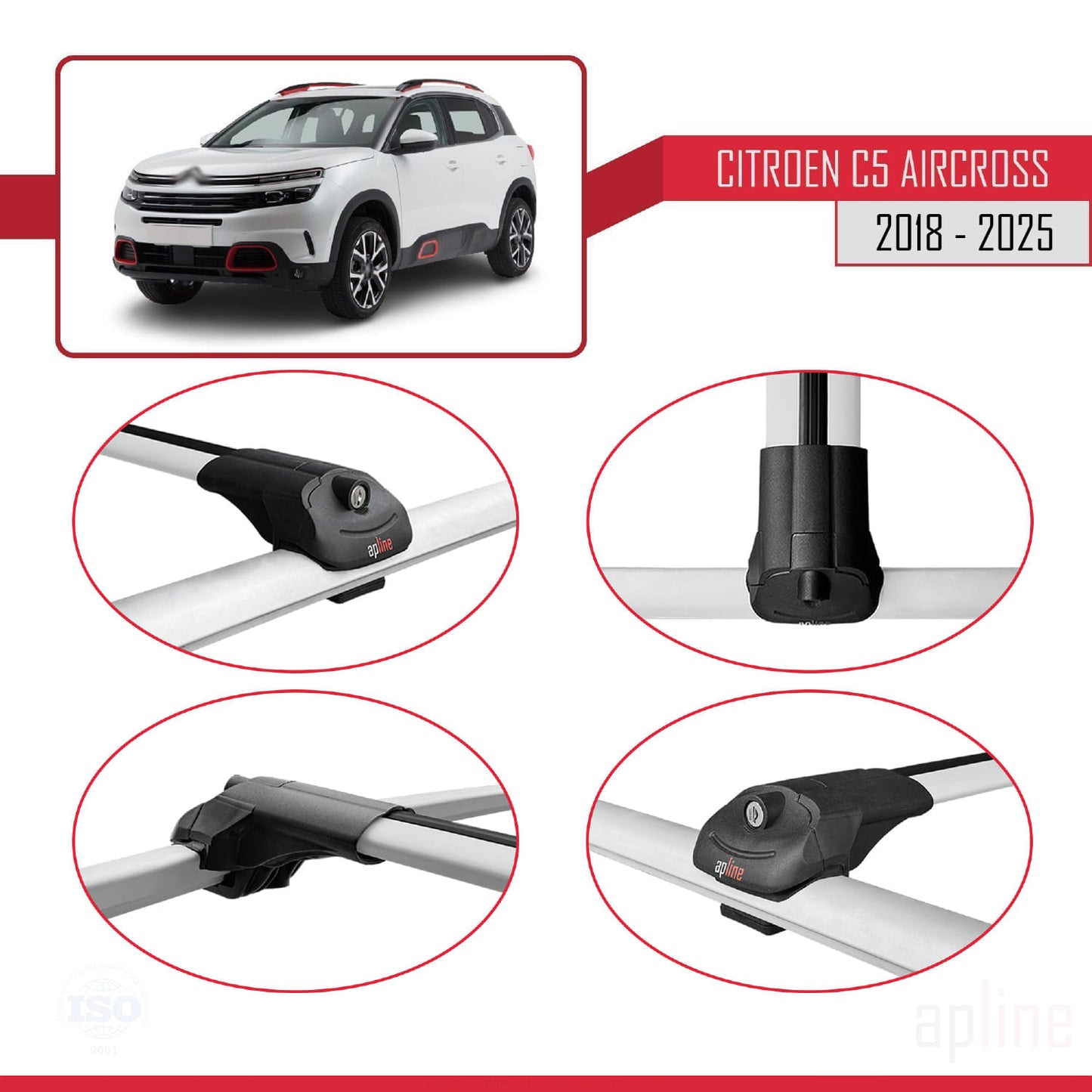 Kompatibel mit Citroen C5 Aircross 2018-2025 ACE-1 Relingträger Dachträger Auto Gepäckträger Grau Aluminium 2 Stangen