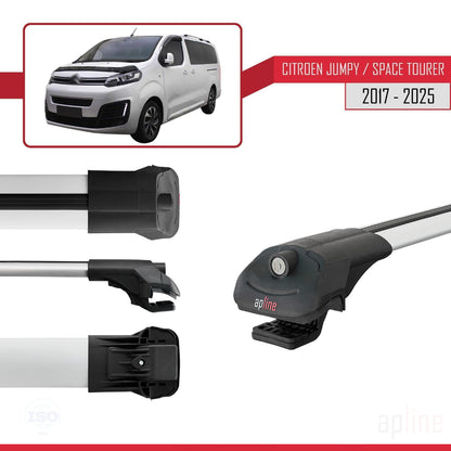 Kompatibel mit Citroen Jumpy 3 (K0) Space Tourer 2017-2025 ACE-1 Dachgepäckträger, Reling, Gepäckträger, graues Aluminium, 2 Stangen