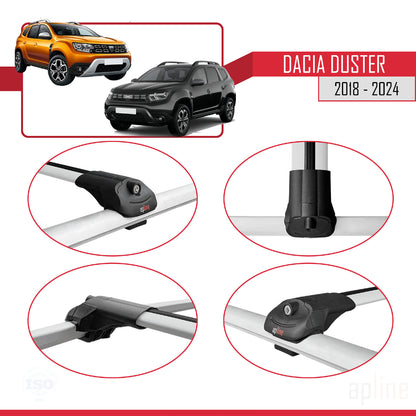 Kompatibel mit Dacia Duster 2 (HM) 2018-2024 ACE-1 Dachgepäckträger, Reling, Gepäckträger, graues Aluminium, 2 Stangen