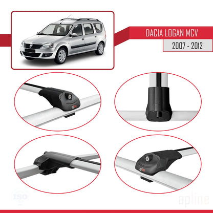 Kompatibel mit Dacia Logan 2 MCV (K52) 2007-2012 ACE-1 Dachgepäckträger, graues Aluminium, 2 Stangen