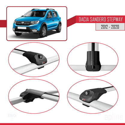 Kompatibel mit Dacia Sandero Stepway 2 2012-2020 ACE-1 Dachgepäckträger, Reling, Gepäckträger, graues Aluminium, 2 Stangen