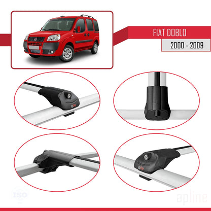 Kompatibel mit Fiat Doblo 2000-2009 ACE-1 Dachgepäckträger, Reling, Gepäckträger, graues Aluminium, 3 Stangen