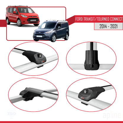 Kompatibel mit Ford Transit/Tourneo Connect 2 2014-2021 ACE-1 Relingträger Dachträger Auto Gepäckträger Grau Aluminium 3 Stangen