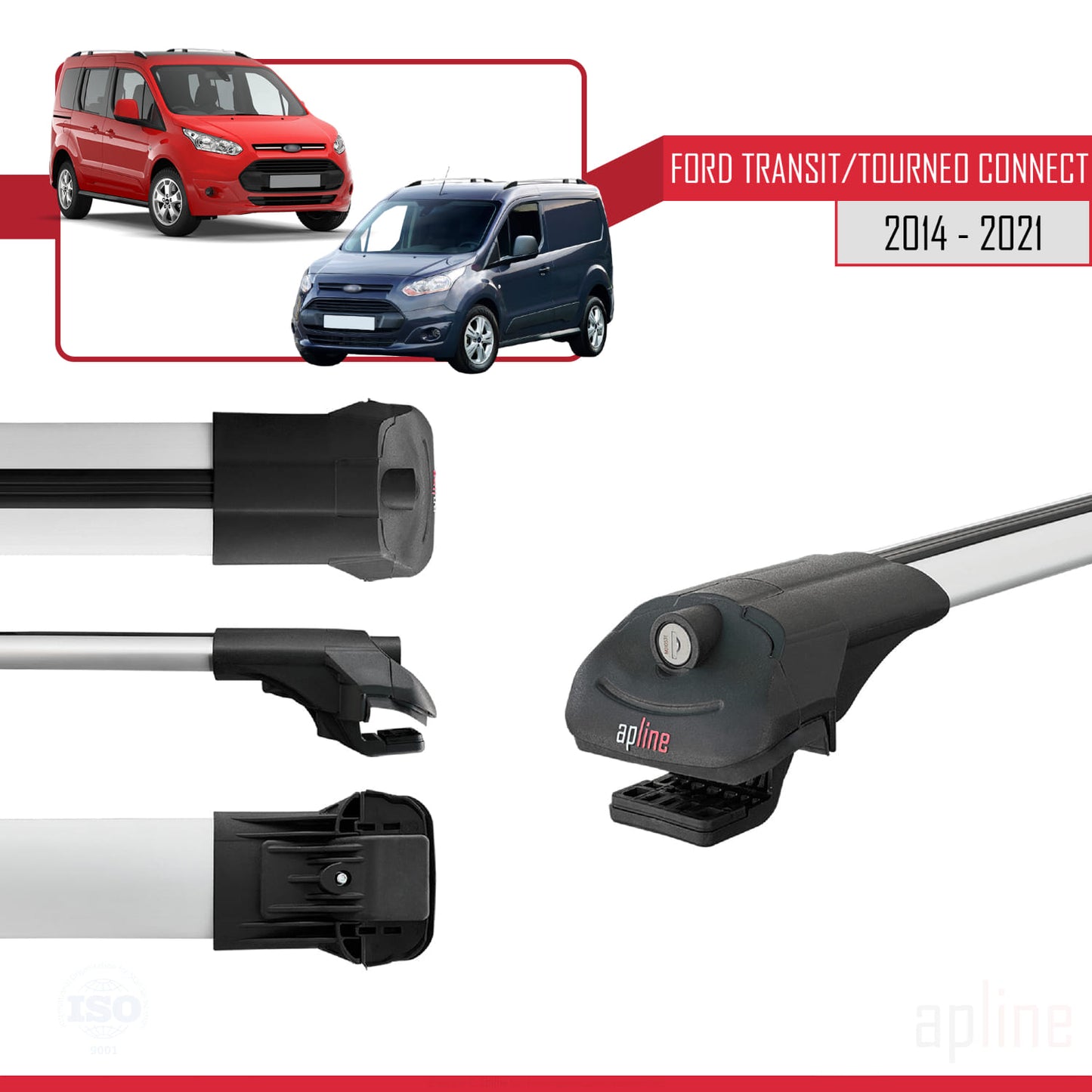 Kompatibel mit Ford Transit/Tourneo Connect 2 2014-2021 ACE-1 Relingträger Dachträger Auto Gepäckträger Grau Aluminium 4 Stangen