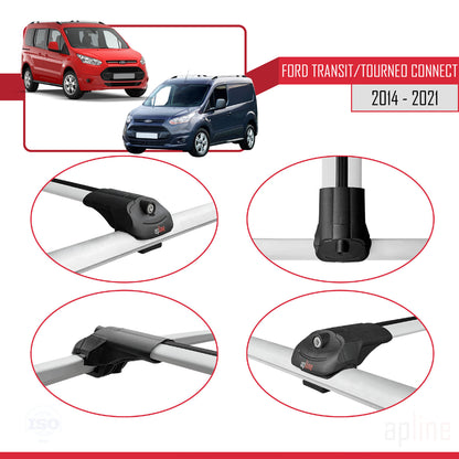 Kompatibel mit Ford Transit/Tourneo Connect 2 2014-2021 ACE-1 Relingträger Dachträger Auto Gepäckträger Grau Aluminium 4 Stangen
