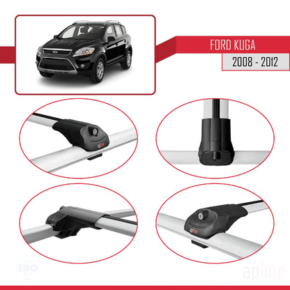 Kompatibel mit Ford Kuga (C394) 2008-2012 ACE-1 Relingträger Dachträger Auto Gepäckträger Grau Aluminium 2 Stangen