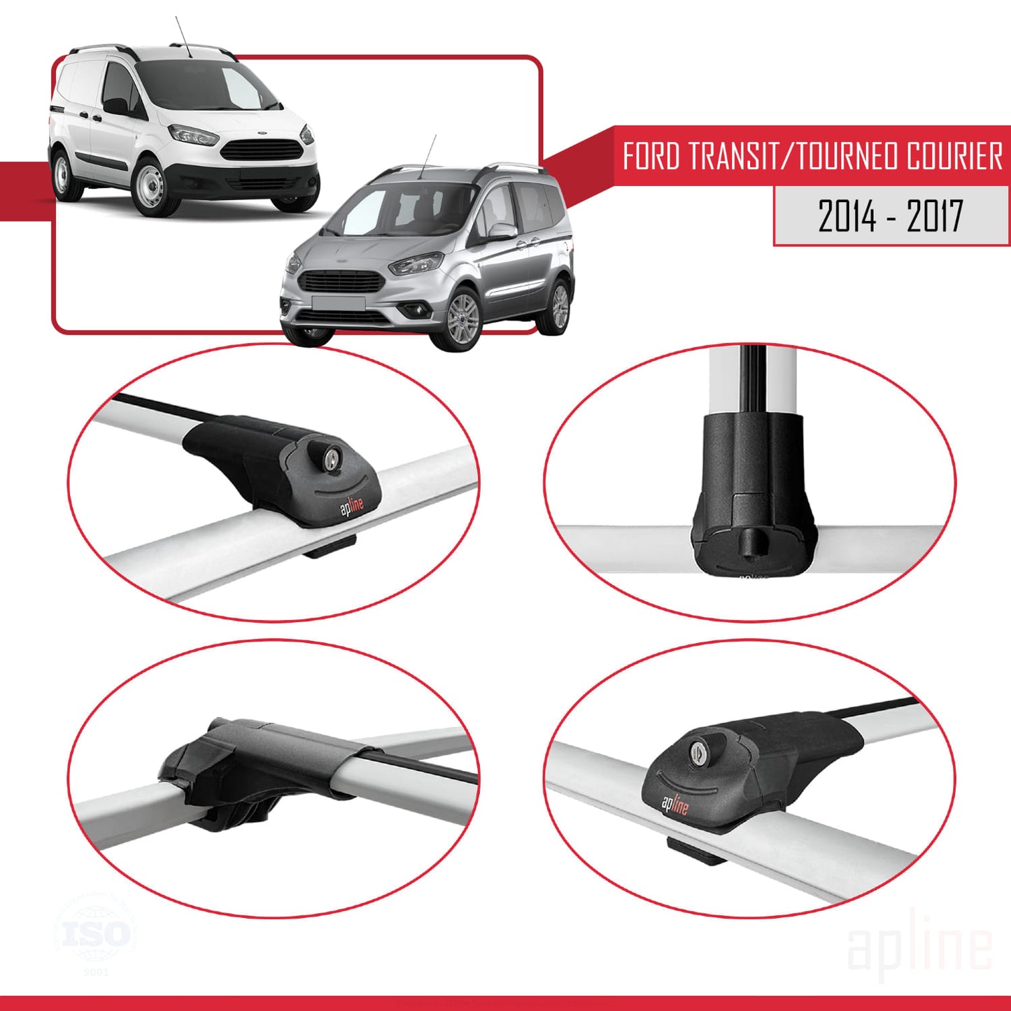 Kompatibel mit Ford Transit/Tourneo Courier Pre-Facelift 2014-2017 ACE-1 Relingträger Dachträger Auto Gepäckträger Grau Aluminium 3 Stangen