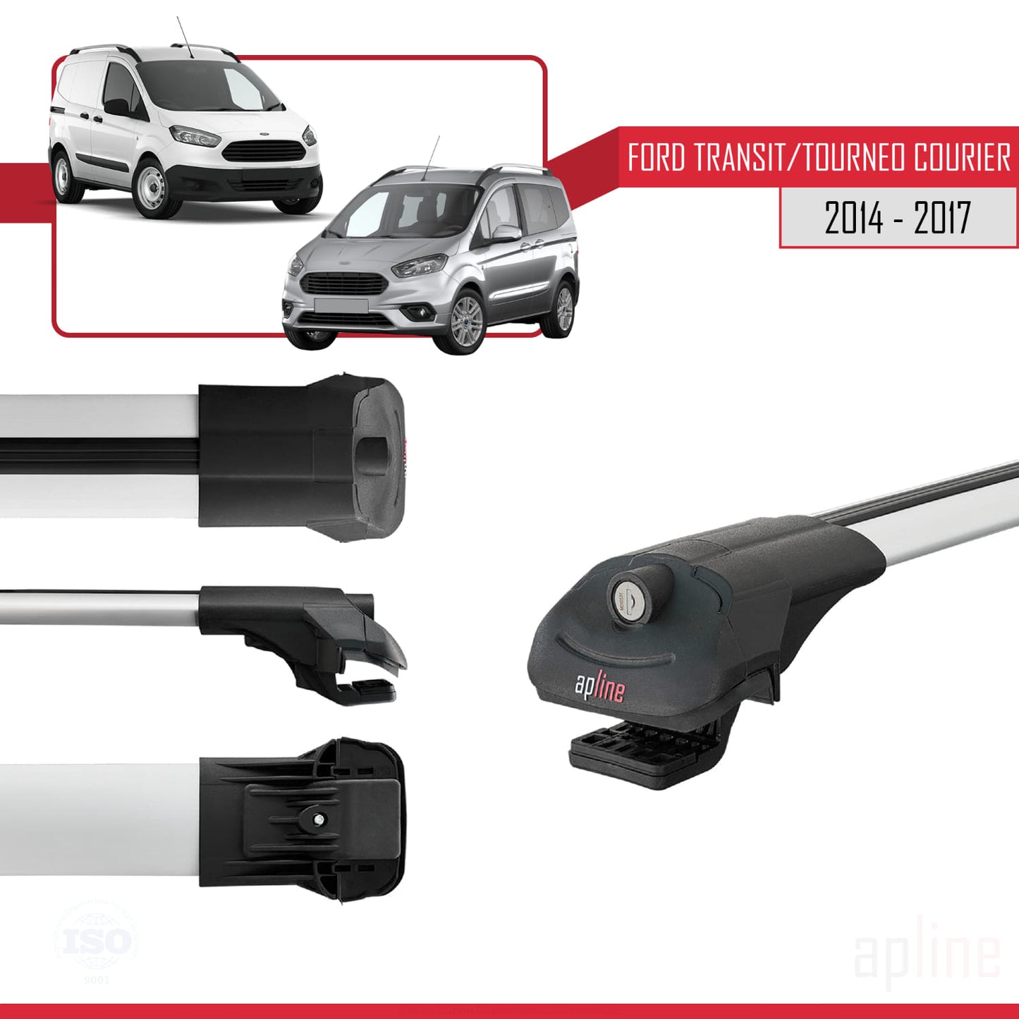 Kompatibel mit Ford Transit/Tourneo Courier Pre-Facelift 2014-2017 ACE-1 Relingträger Dachträger Auto Gepäckträger Grau Aluminium 4 Stangen