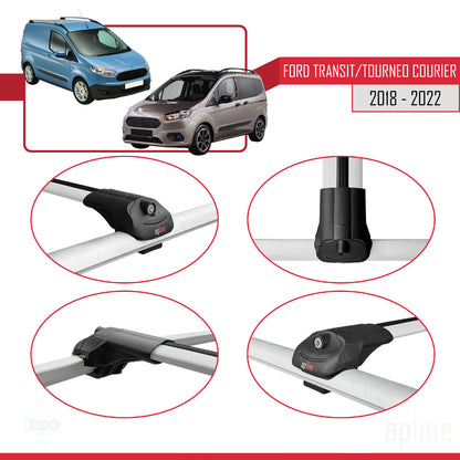 Kompatibel mit Ford Transit/Tourneo Courier Post-Facelift 2018-2022 ACE-1 Relingträger Dachträger Auto Gepäckträger Grau Aluminium 3 Stangen