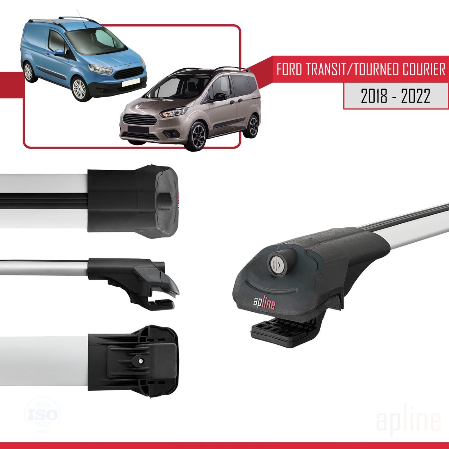 Compatible avec Ford Transit/Tourneo Courier Post-Facelift 2018-2022 ACE-1 Barres de Toit Railing Porte-Bagages de Voiture Gris Aluminium 2 Barres