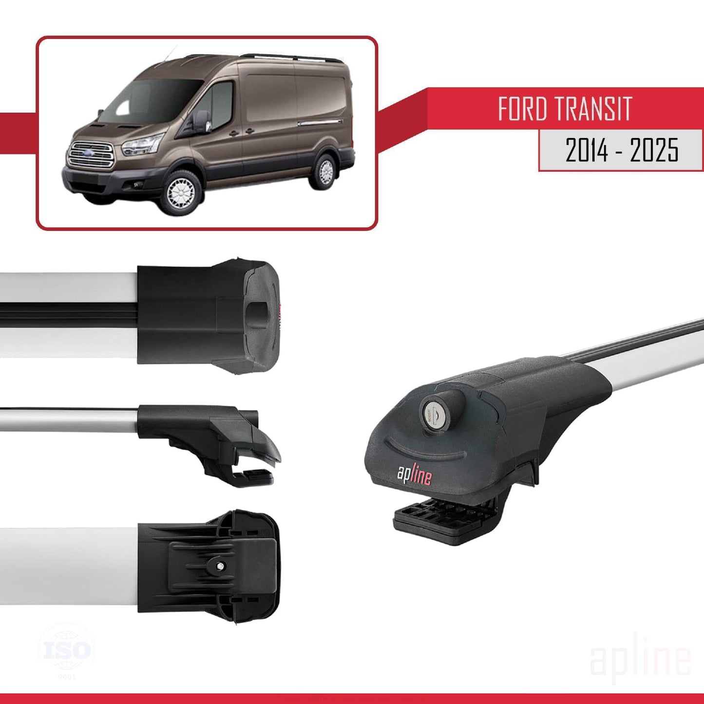 Compatible with Ford Transit 2014-2025 ACE-1 Car Roof Rack Cross Bar Grey Aluminium 3 Bars