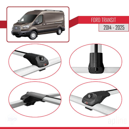 Compatible with Ford Transit 2014-2025 ACE-1 Car Roof Rack Cross Bar Grey Aluminium 4 Bars