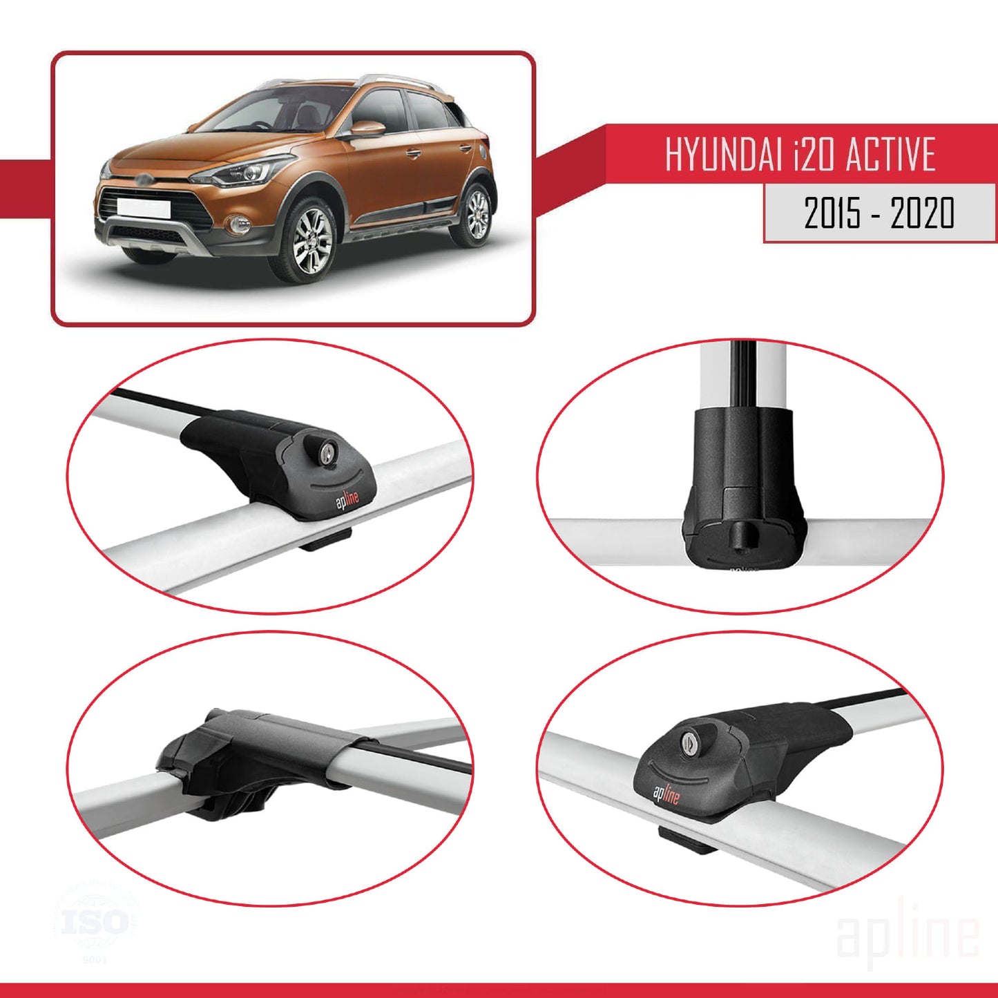 Kompatibel mit Hyundai i20 II Active 2015-2019 ACE-1 Relingträger Dachträger Auto Gepäckträger Grau Aluminium 3 Stangen