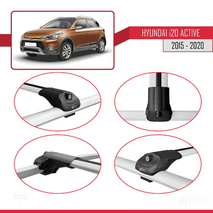 Kompatibel mit Hyundai i20 II Active 2015-2019 ACE-1 Relingträger Dachträger Auto Gepäckträger Grau Aluminium 3 Stangen
