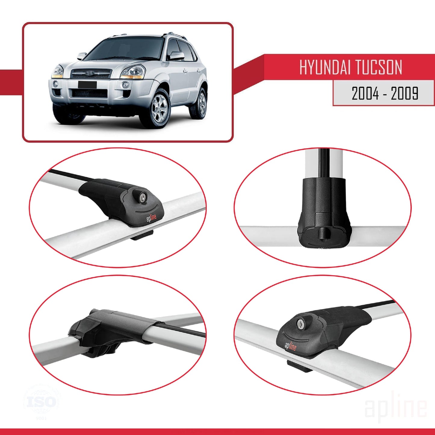 Kompatibel mit Hyundai Tucson (JM) 2004-2009 ACE-1 Relingträger Dachträger Auto Gepäckträger Grau Aluminium 2 Stangen