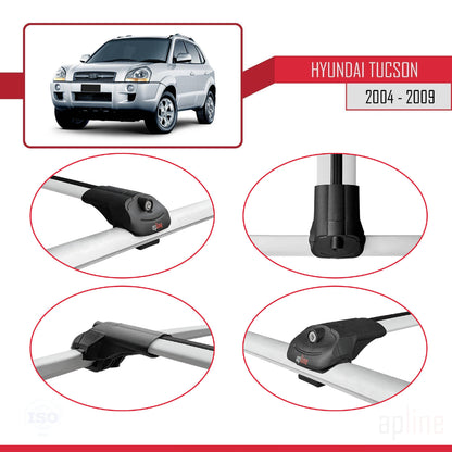 Kompatibel mit Hyundai Tucson (JM) 2004-2009 ACE-1 Relingträger Dachträger Auto Gepäckträger Grau Aluminium 2 Stangen