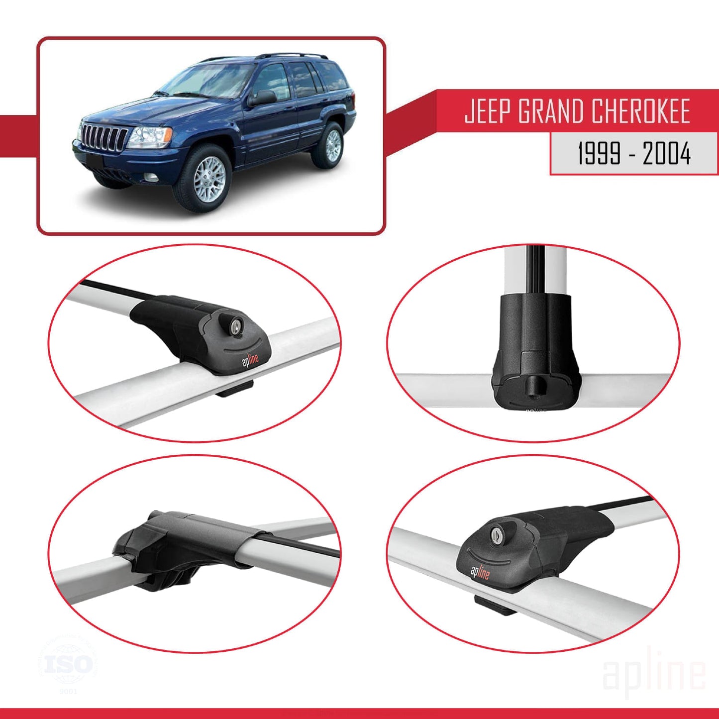 Compatible with Jeep Grand Cherokee 2 (WJ) 1999-2004 ACE-1 Car Roof Rack Cross Bar Grey Aluminium 3 Bars