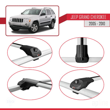 Kompatibel mit Jeep Grand Cherokee 3 (WK) 2005-2010 ACE-1 Relingträger Dachträger Auto Gepäckträger Grau Aluminium 2 Stangen