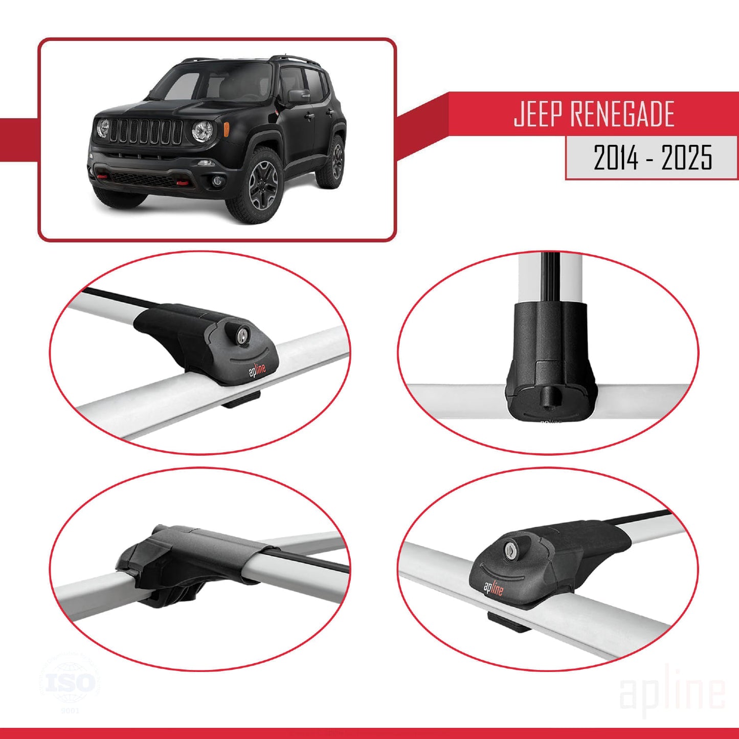 Compatible avec Jeep Renegade (BU) 2014-2025 ACE-1 Barres de Toit Railing Porte-Bagages de Voiture Gris Aluminium 3 Barres