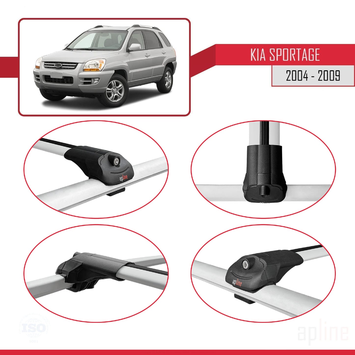 Kompatibel mit Kia Sportage 2 (JE) 2004-2009 ACE-1 Relingträger Dachträger Auto Gepäckträger Grau Aluminium 2 Stangen