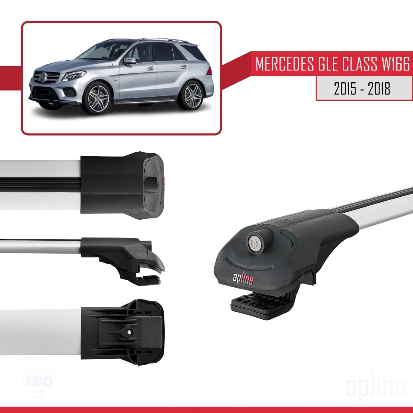 Kompatibel mit Mercedes GLE Klasse 3 (W166) Post-Facelift 2015-2018 ACE-1 Relingträger Dachträger Auto Gepäckträger Grau Aluminium 2 Stangen