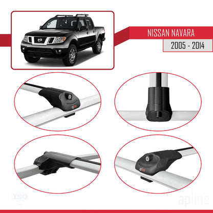 Kompatibel mit Nissan Navara 3 (D40) 2005-2014 ACE-1 Relingträger Dachträger Auto Gepäckträger Grau Aluminium 2 Stangen